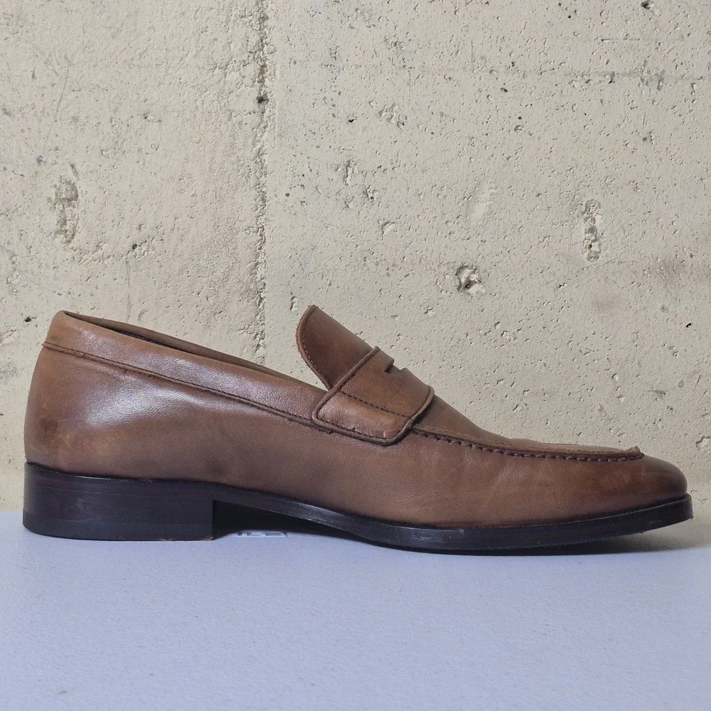 To Boot New York Adam Derrick Mens 7.5 Brown Leather Penny Loafers Made in Italy